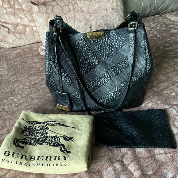 Burberry, Bags, Burberry Logo Embossed Leather Tote In Black